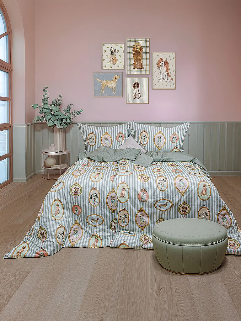 FLEURESSE Ropa de cama de satén SWEET ART 70x90cm / 140x200cm Tea Room Sage verde