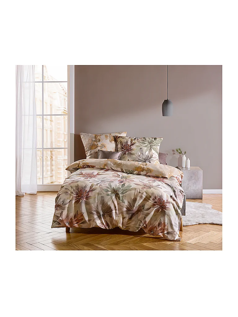 FLEURESSE Ropa de cama de satén Ropa de cama de satén FLOWER ART 2x70x90cm/200x200cm marrón