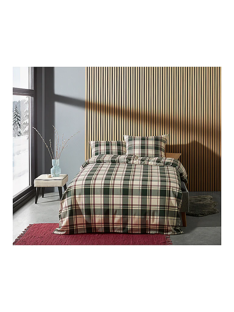 FLEURESSE Parure de lit en flanelle LECH 70x90cm/140x200cm Pin vert foncé