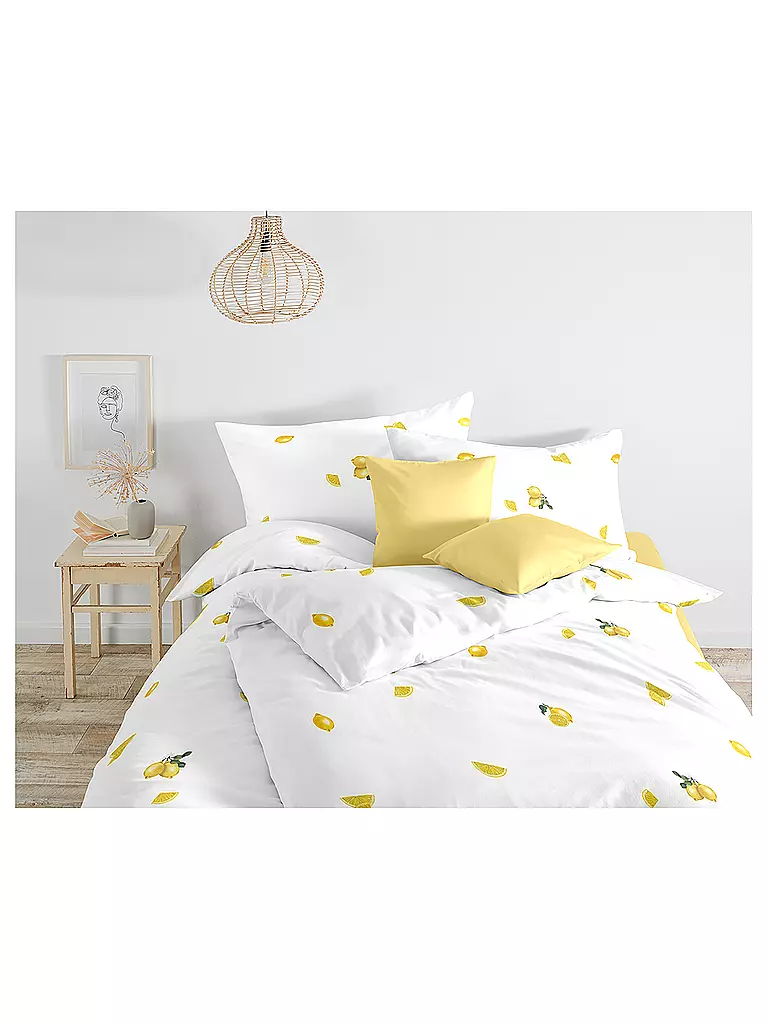 FLEURESSE | Satin Bettwäsche  AMALFI 70x90cm / 140x200cm Weiss/Zitrone | weiss