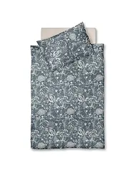 FLEURESSE | Satin Bettwäsche 70x90cm/140x200cm MODERN GARDEN B Taupe | dunkelblau