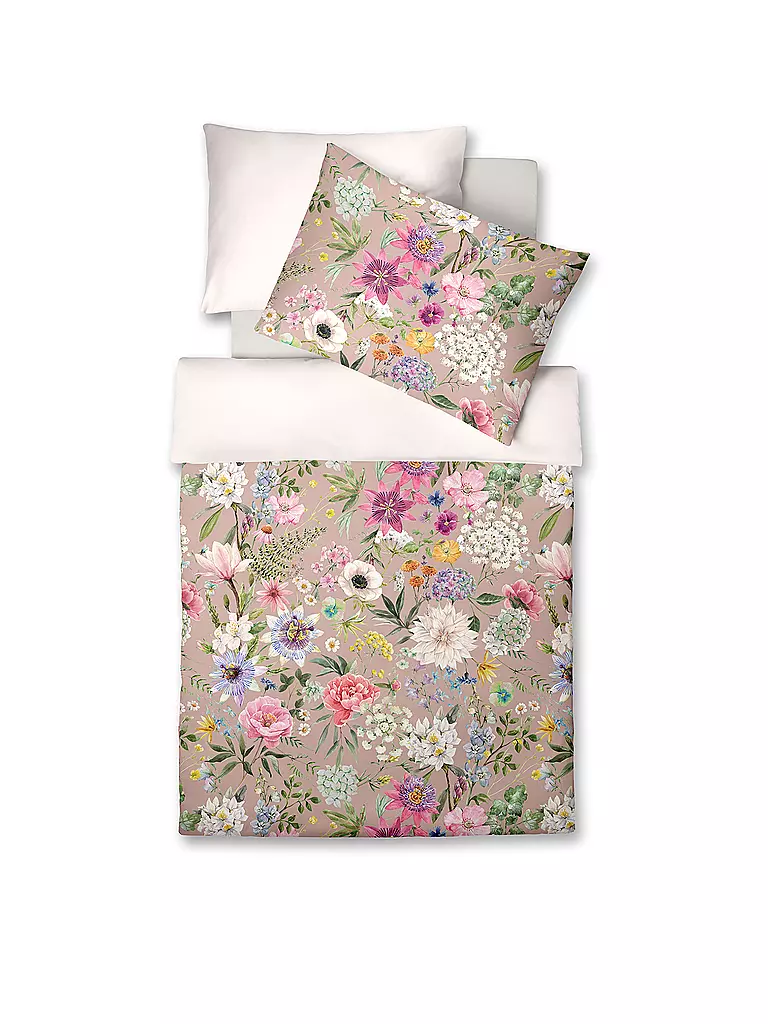 FLEURESSE | Satin Bettwäsche FLOWER ART 70x90cm/140x200cm English Rose / Blumen | beige