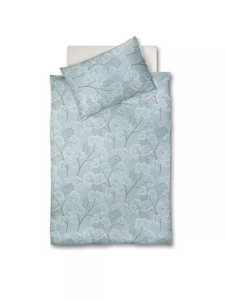 FLEURESSE | Satin Bettwäsche MODERN GARDEN 70x90cm/140x200cm  | hellblau