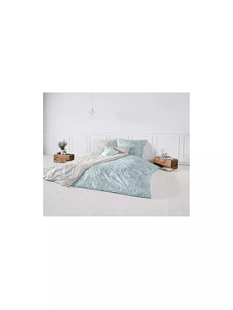 FLEURESSE | Satin Bettwäsche MODERN GARDEN 70x90cm/140x200cm  | hellblau