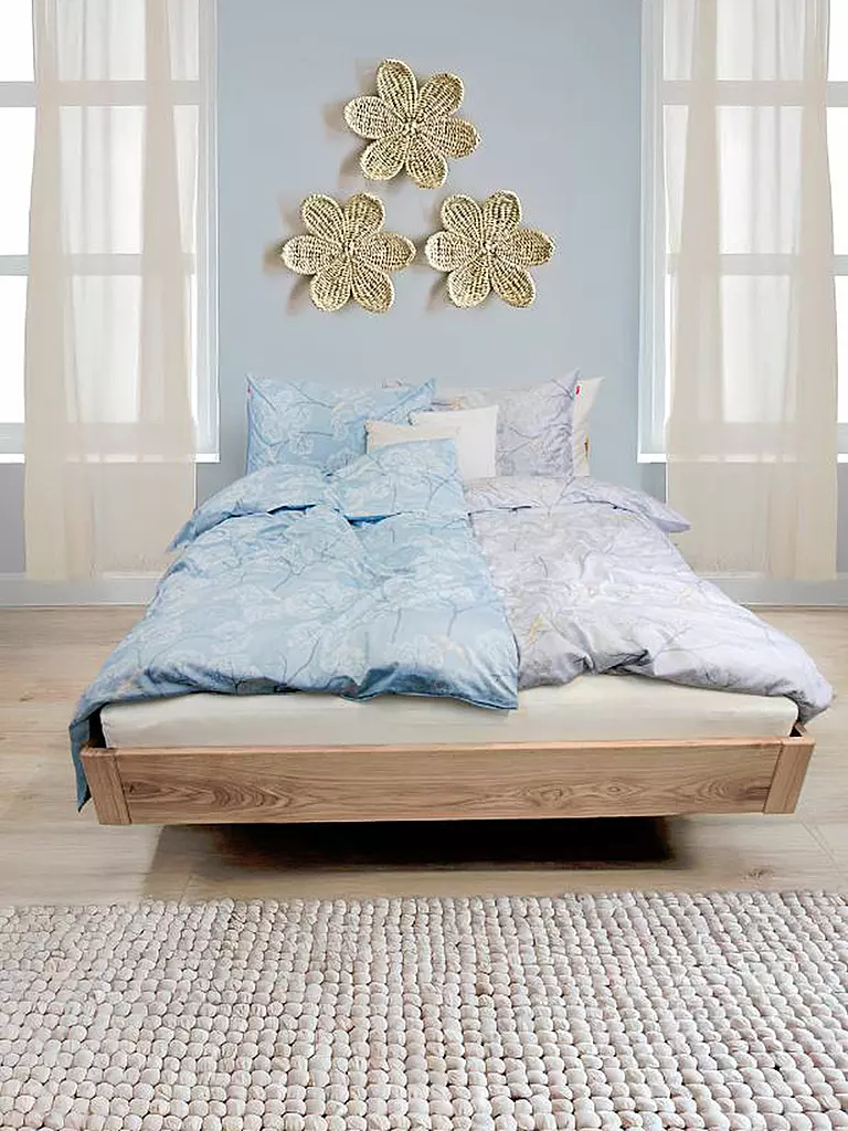 FLEURESSE | Satin Bettwäsche MODERN GARDEN 70x90cm/140x200cm | hellblau