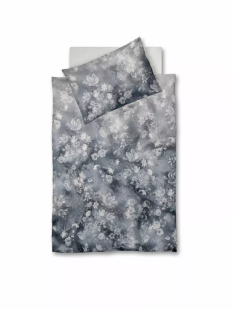 FLEURESSE | Satin-Bettwäsche "Flower Art" 70x90cm/140x200cm (Silver Cloud) | grau