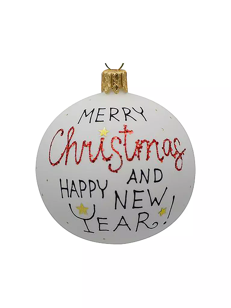 FREEDOM | Weihnachtskugel - Merry Christmas - Happy New Year 7 cm | weiss
