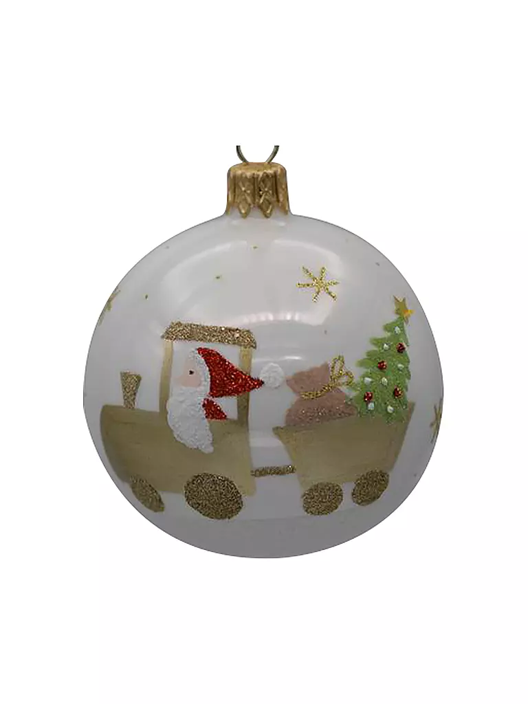 FREEDOM | Weihnachtskugel - Weiss Weihnachtsmann und Zug 7cm  | keine Farbe