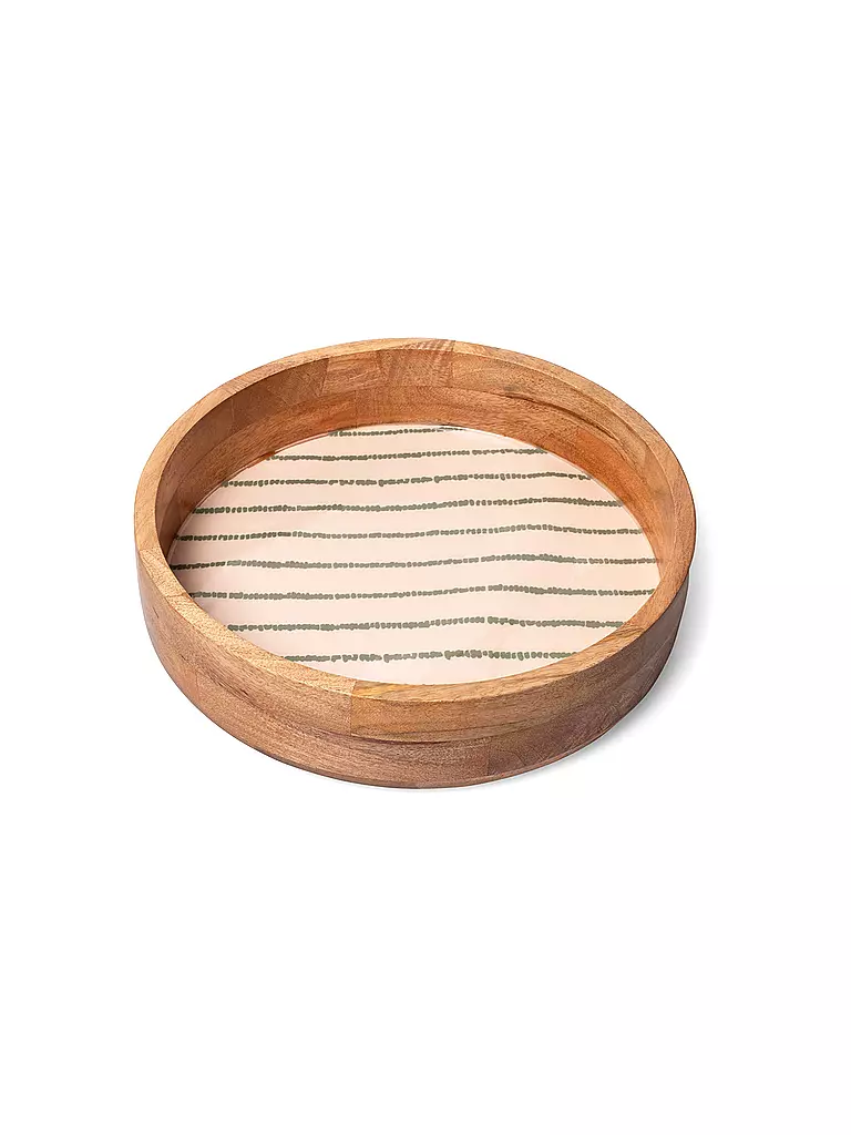 FYNCH-HATTON | Holztablett 32cm groß SINGA Leaf Green Stripe | dunkelgrün