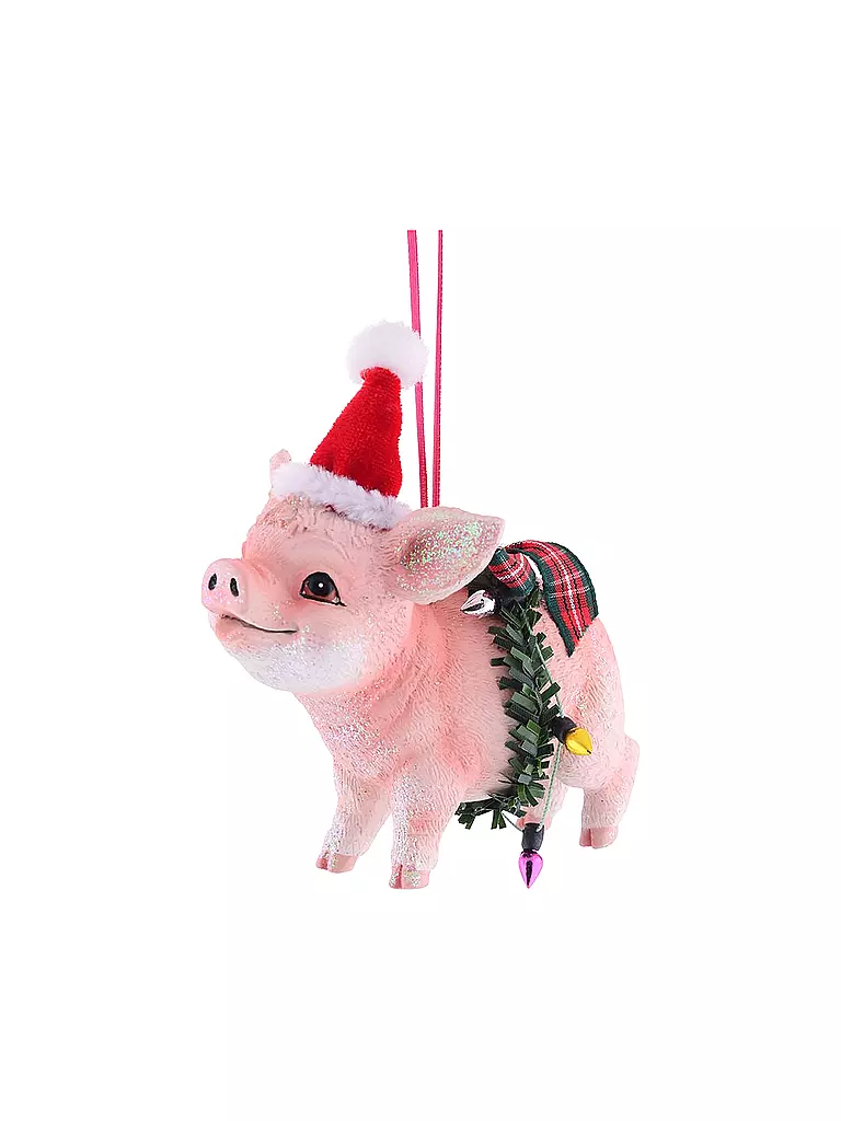 GIFT COMPANY | Weihnachtsschmuck - Schwein Weihnachtsmütze 10,8cm | rosa