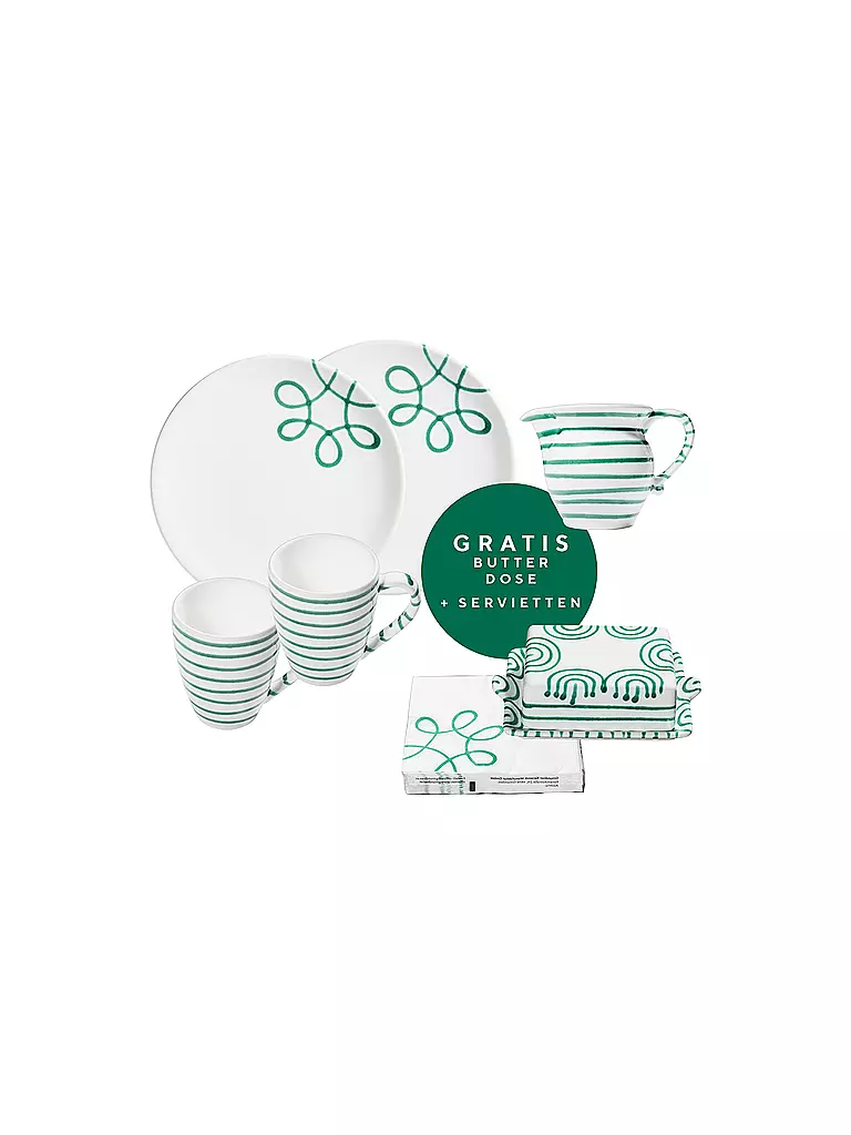 GMUNDNER KERAMIK | Starter Set Frühstück Kaffee 7tlg Grün Geflammt | grün