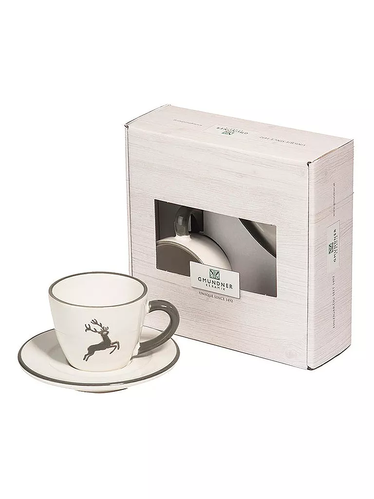 GMUNDNER KERAMIK | Tasse und Untertasse - Espresso for you Gourmet -  2-tlg. (Grauer Hirsch) | grau