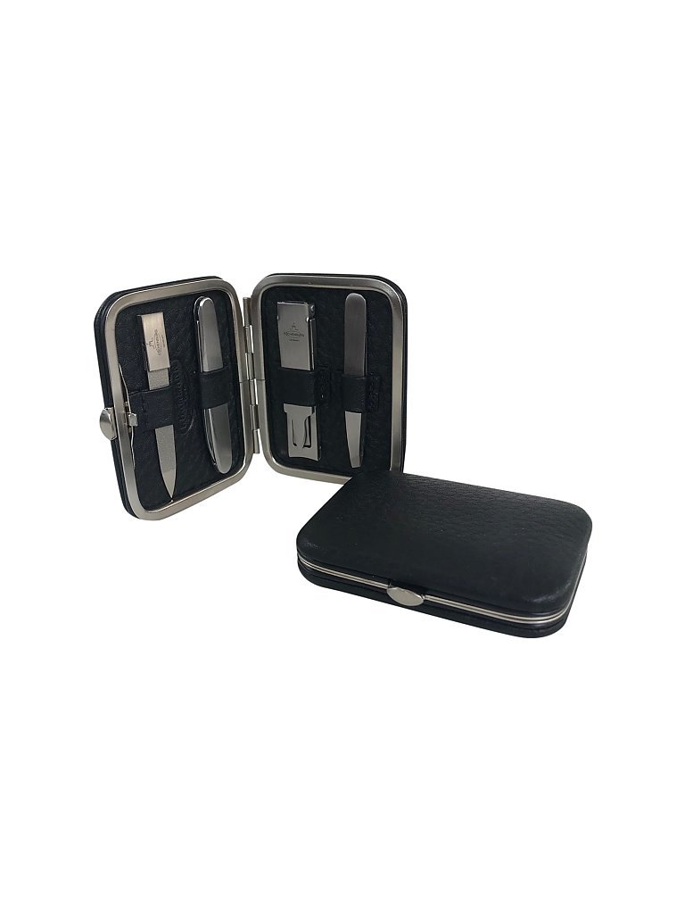 HAMMANN Mini set de manicura de cuero para hombre (negro, 4 piezas)