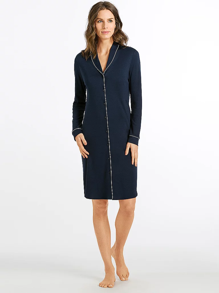 HANRO Chemise de nuit Natural Comfort bleu marine | XL