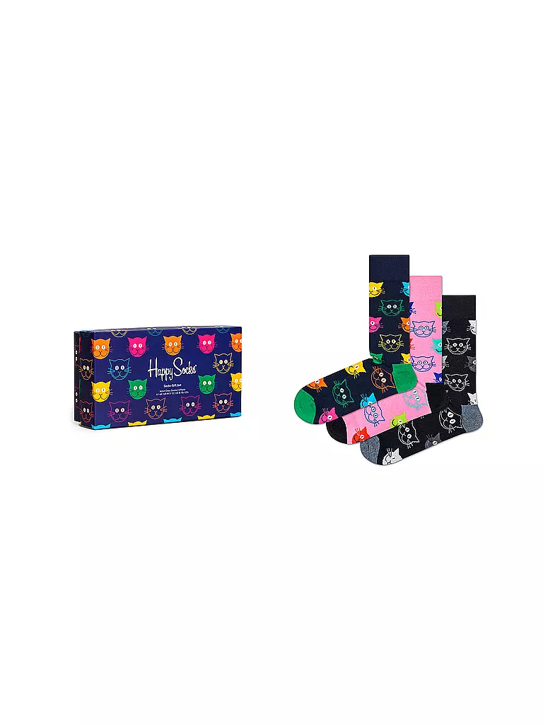 HAPPY SOCKS | Herren Geschenkbox Socken MIXED CATS 3er Pkg. 41-46 navy | dunkelblau