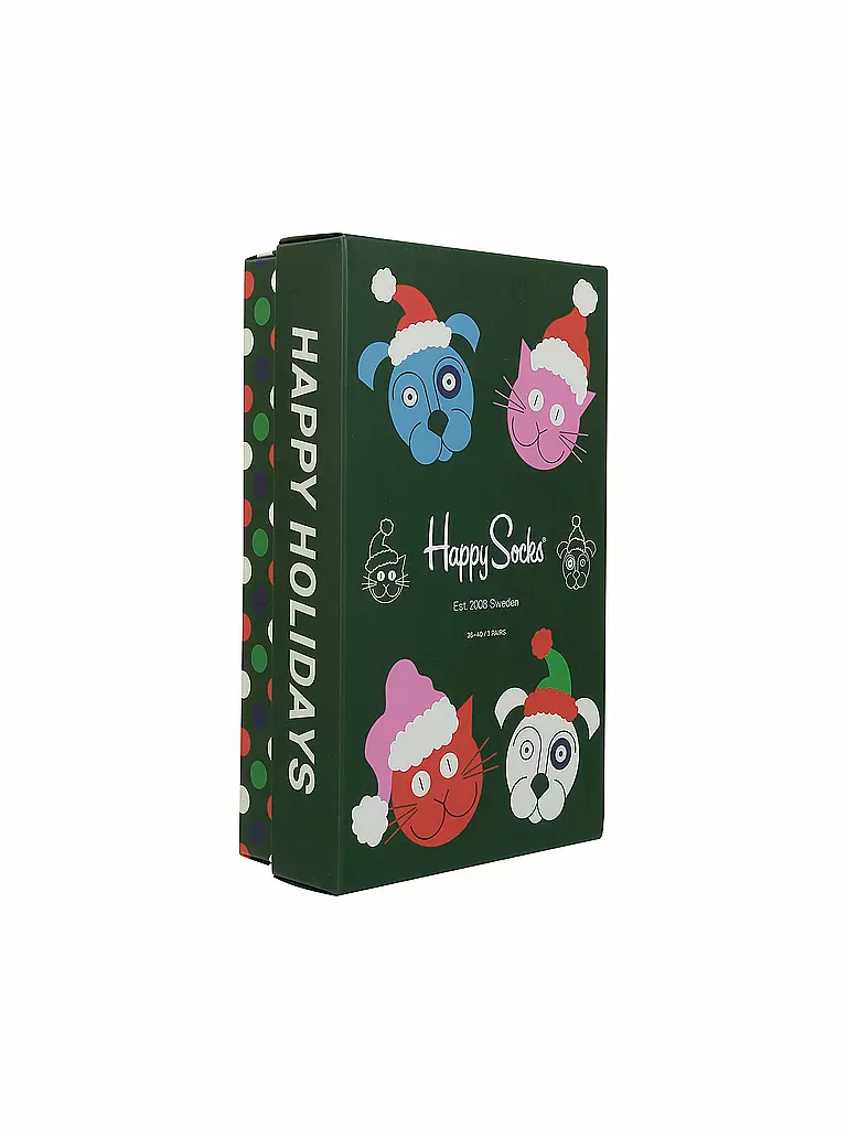 HAPPY SOCKS | Herren-Socken Geschenkbox 3-er "Santa Animals" 41-46 | bunt