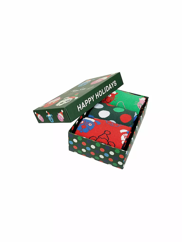 HAPPY SOCKS | Herren-Socken Geschenkbox 3-er "Santa Animals" 41-46 | bunt