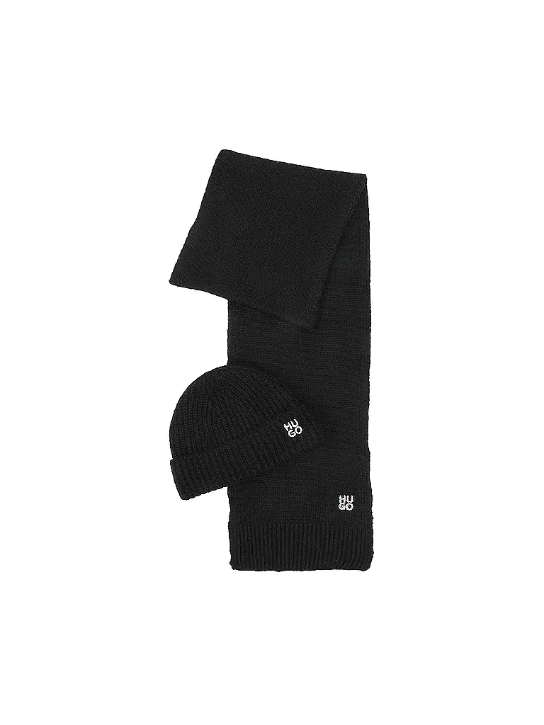 HUGO | Geschenke Set Haube und Schal SARMI | schwarz