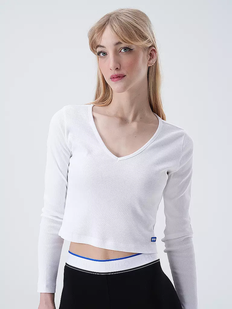 HUGO | Langarmshirt DARIMINA Cropped Fit  | weiss