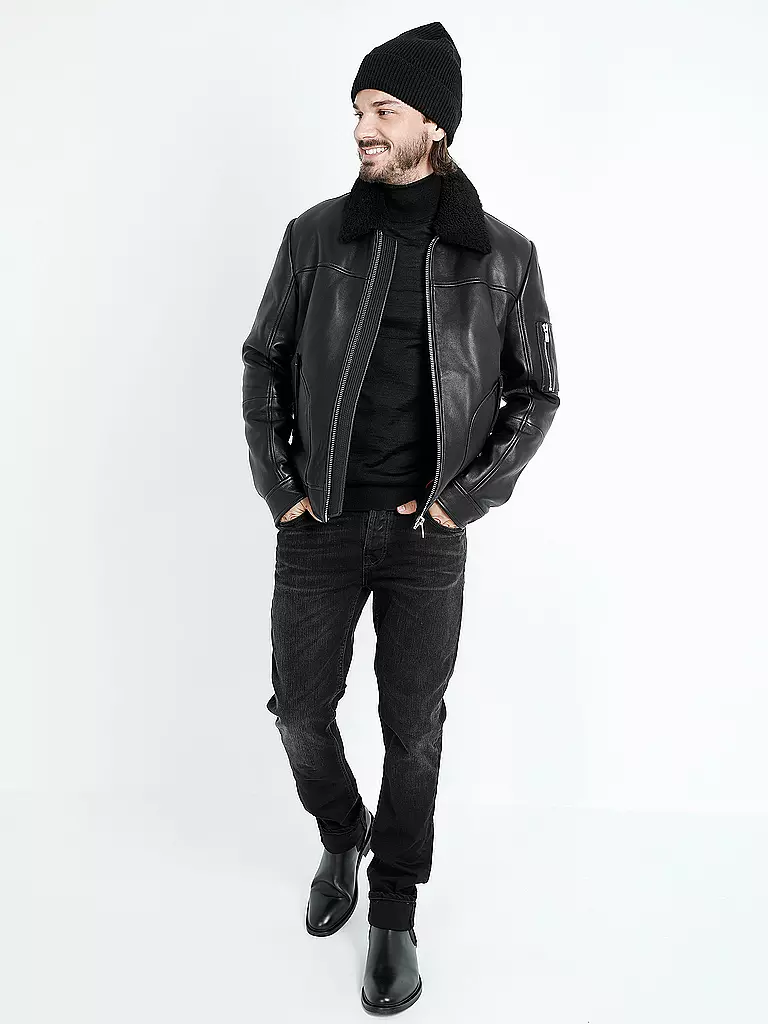 HUGO | Lederjacke mit Lammfell "Lannson" | 