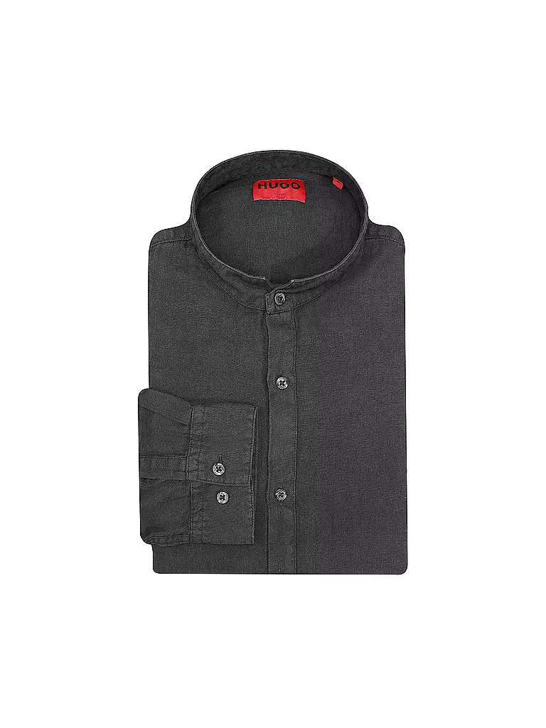 HUGO | Leinenhemd Slim Fit ELVORY  | schwarz