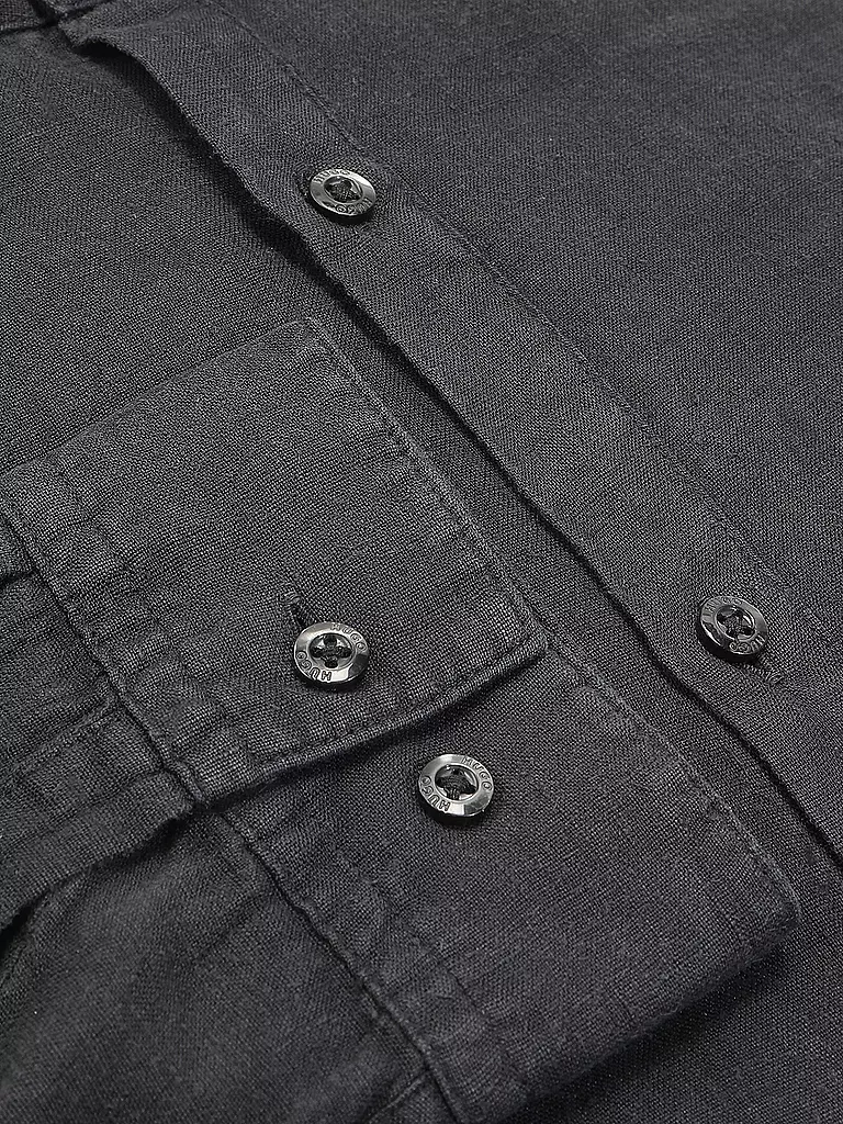 HUGO | Leinenhemd Slim Fit ELVORY  | schwarz
