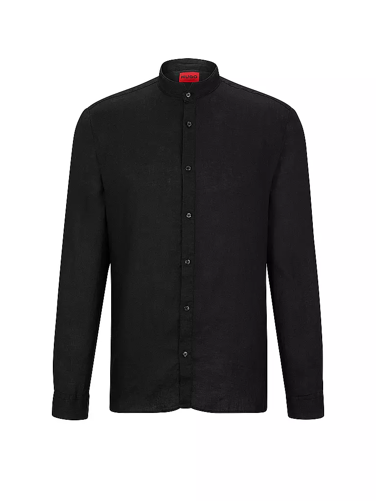HUGO | Leinenhemd Slim Fit ELVORY  | schwarz