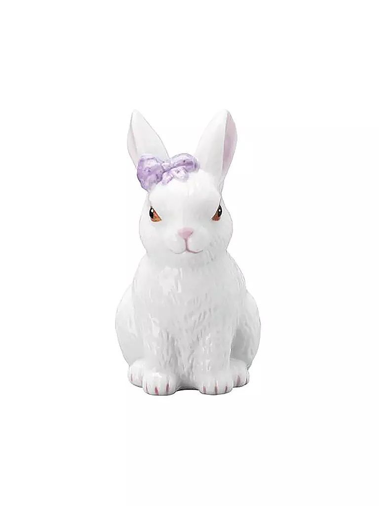 HUTSCHENREUTHER | Porzellan Hase sitzend 6,5cm Masche Lila | weiss