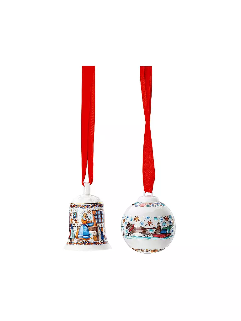 HUTSCHENREUTHER | Weihnachtsschmuck Porzellan Mini Glocke Kugel 2er Set 2020 Weihnachtsbäckerei 5cm | bunt