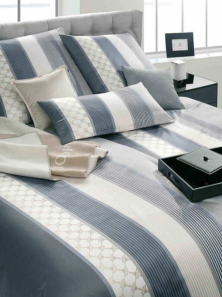 JOOP Ropa de cama de satén Cornflower Stripes 70x90cm / 140x220cm Deep Coal gris