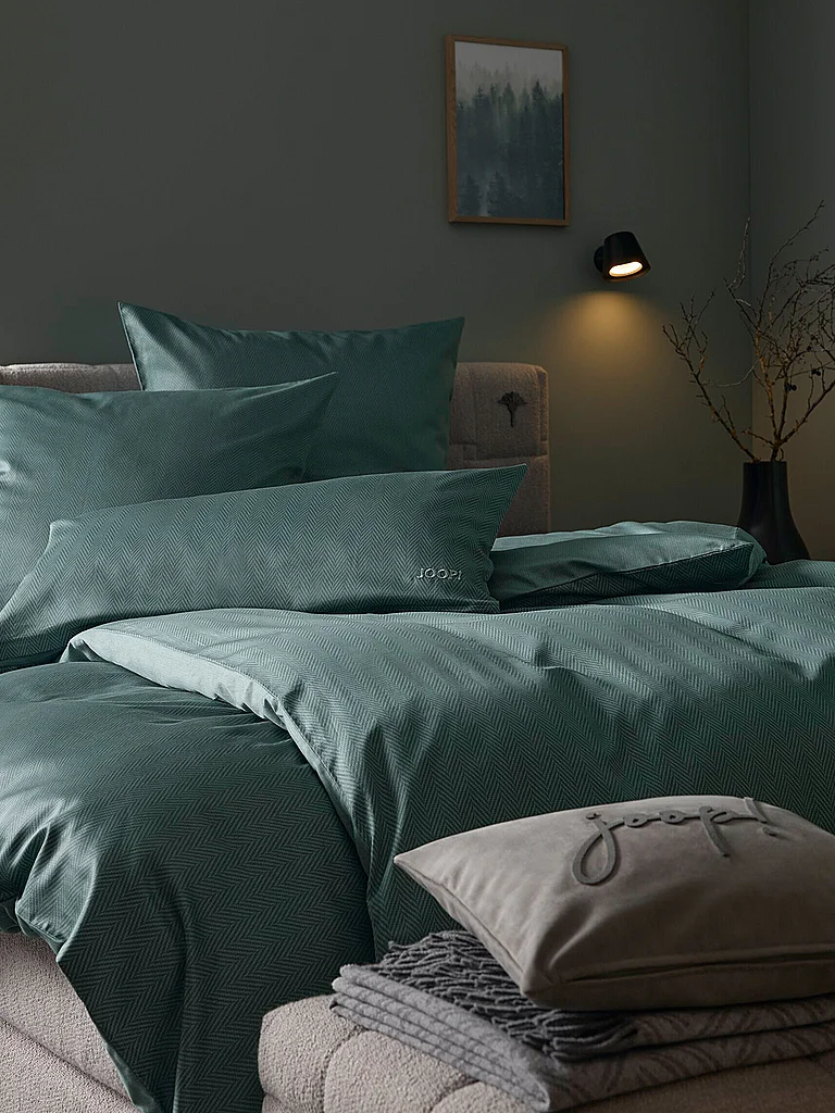 JOOP Ropa de cama de satén HERRINGBONE 70x90cm/140x200cm Esmeralda verde oscuro
