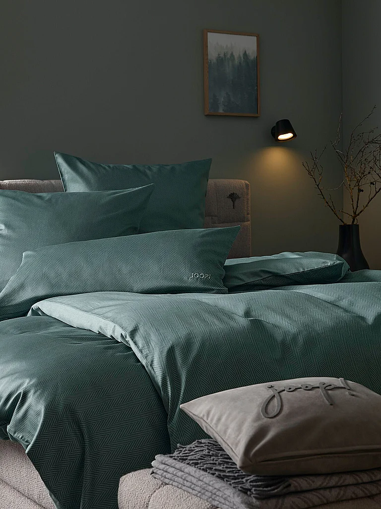 JOOP Ropa de cama de satén HERRINGBONE 70x90cm/140x220cm Esmeralda verde oscuro