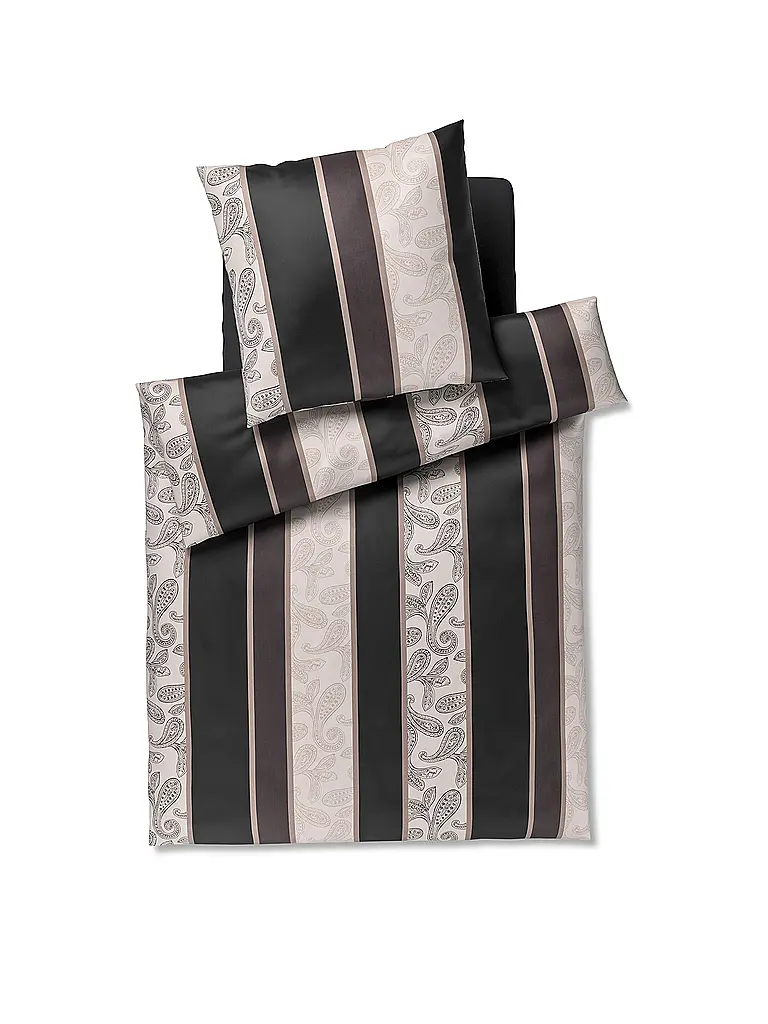 JOOP | Satin Bettwäsche PAISLEY STRIPES 70x90cm/140x220cm Schwarz | schwarz