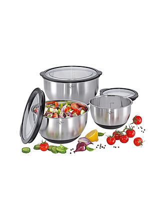 KÜCHENPROFI | Schüssel-Set mit Deckel DELUXE rutschfest, 3-tlg. Edelstahl/Silikon