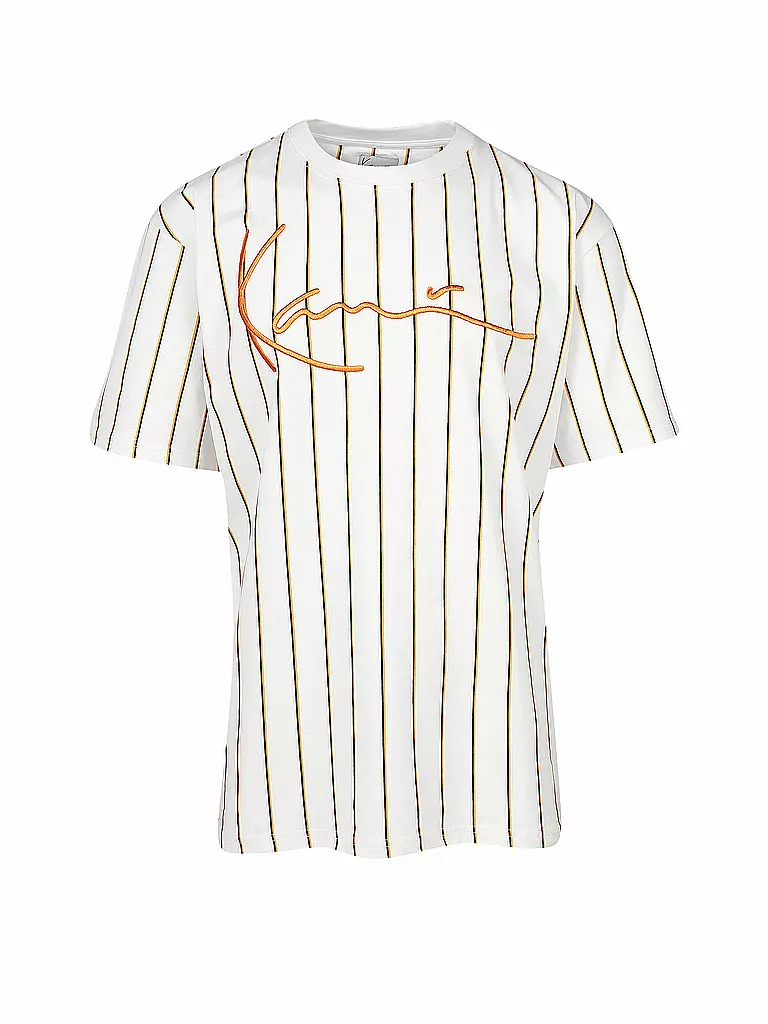 KARL KANI | T-Shirt Signature Pinstripe | weiß