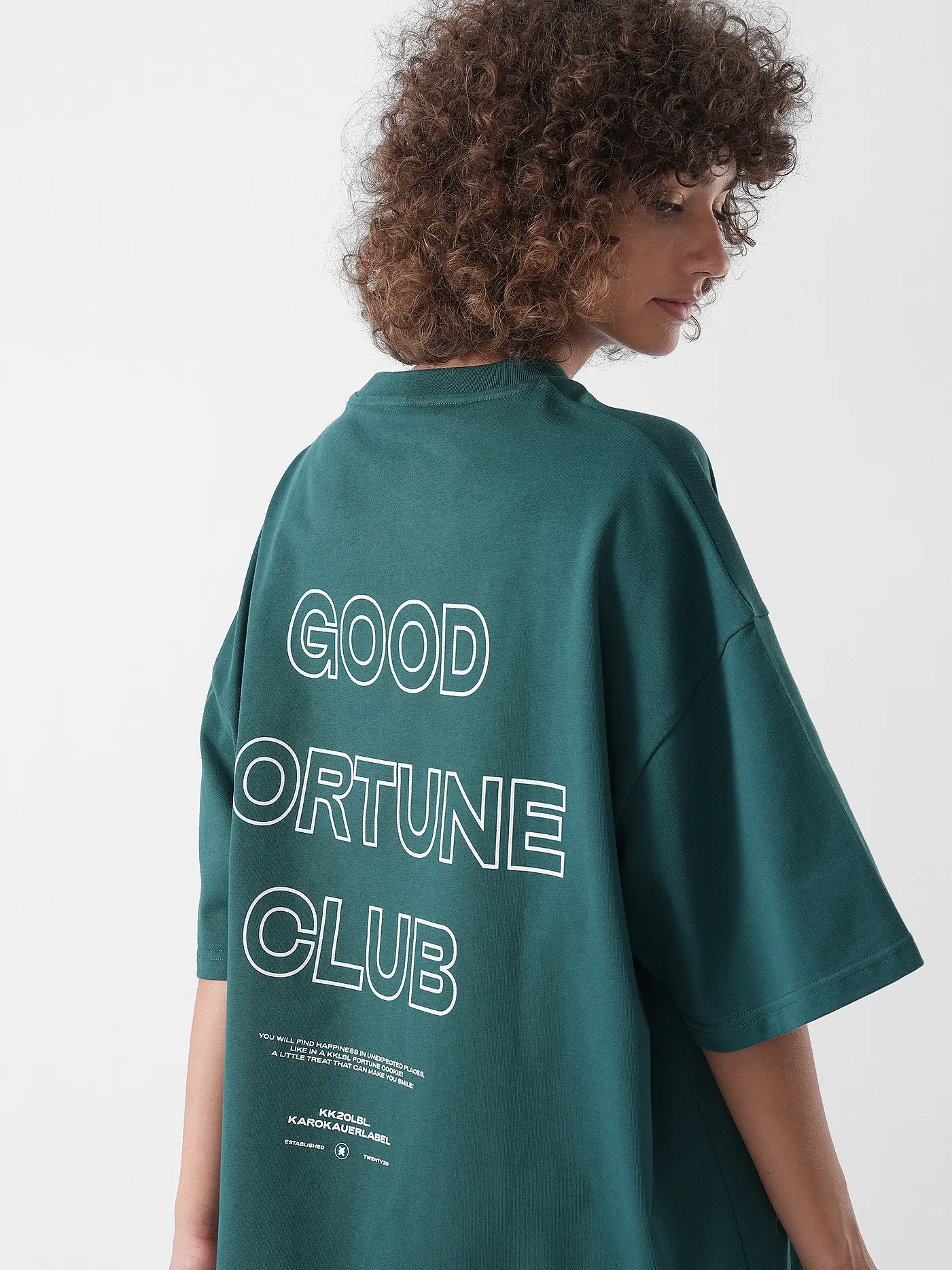 KARO KAUER | T-Shirt Oversized Fit GOOD FORTUNE | dunkelgrün