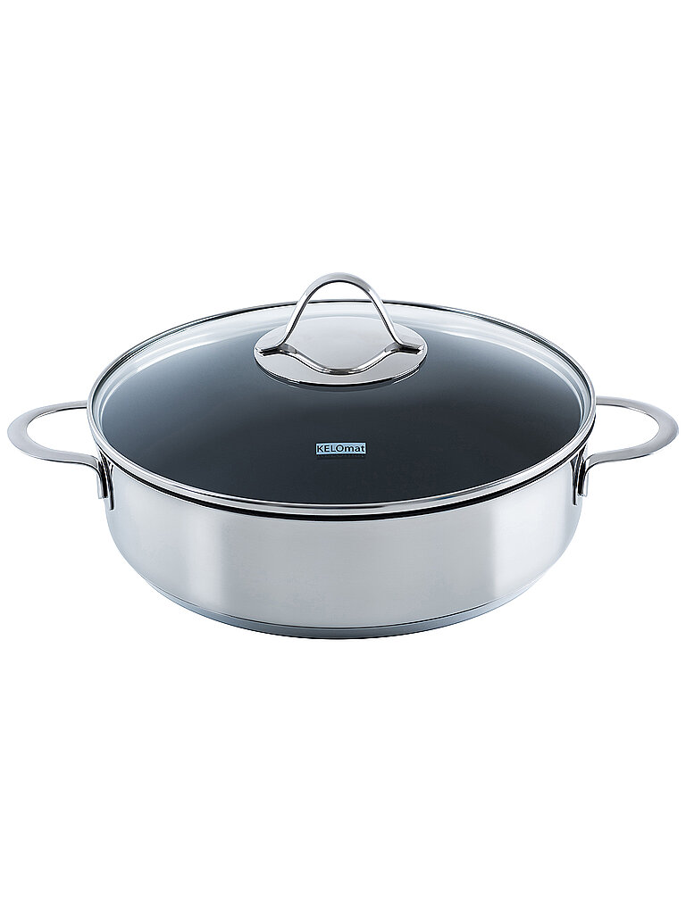KELOMAT Schmorpfanne mit Deckel Perfekt 28cm Edelstahl Antihaft silber