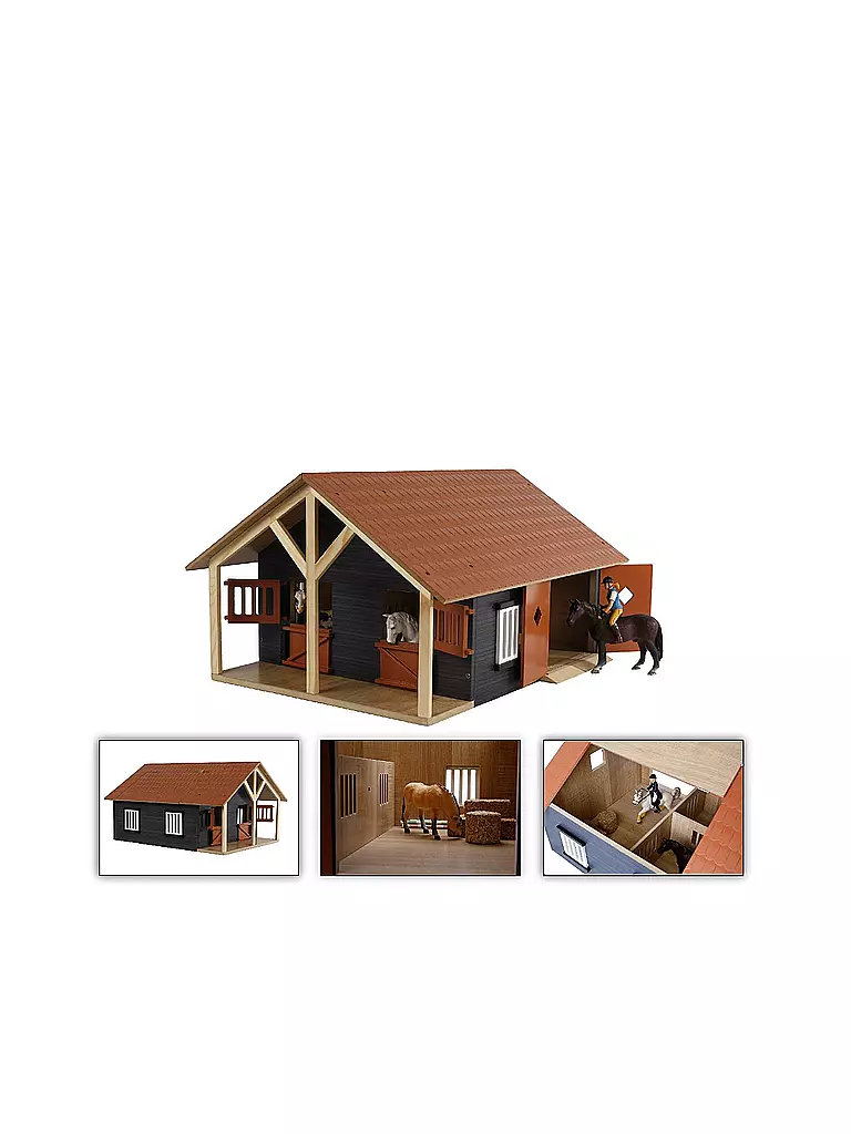 KIDS GLOBE | Bauernhof Pferdestall mit 2 Boxen und 1 Werkstatt | bunt