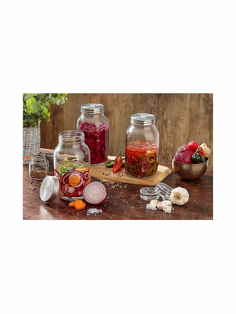 KILNER | Fermentierset Set mit 2 Gläsern 1l Glas/Edelstahl | transparent