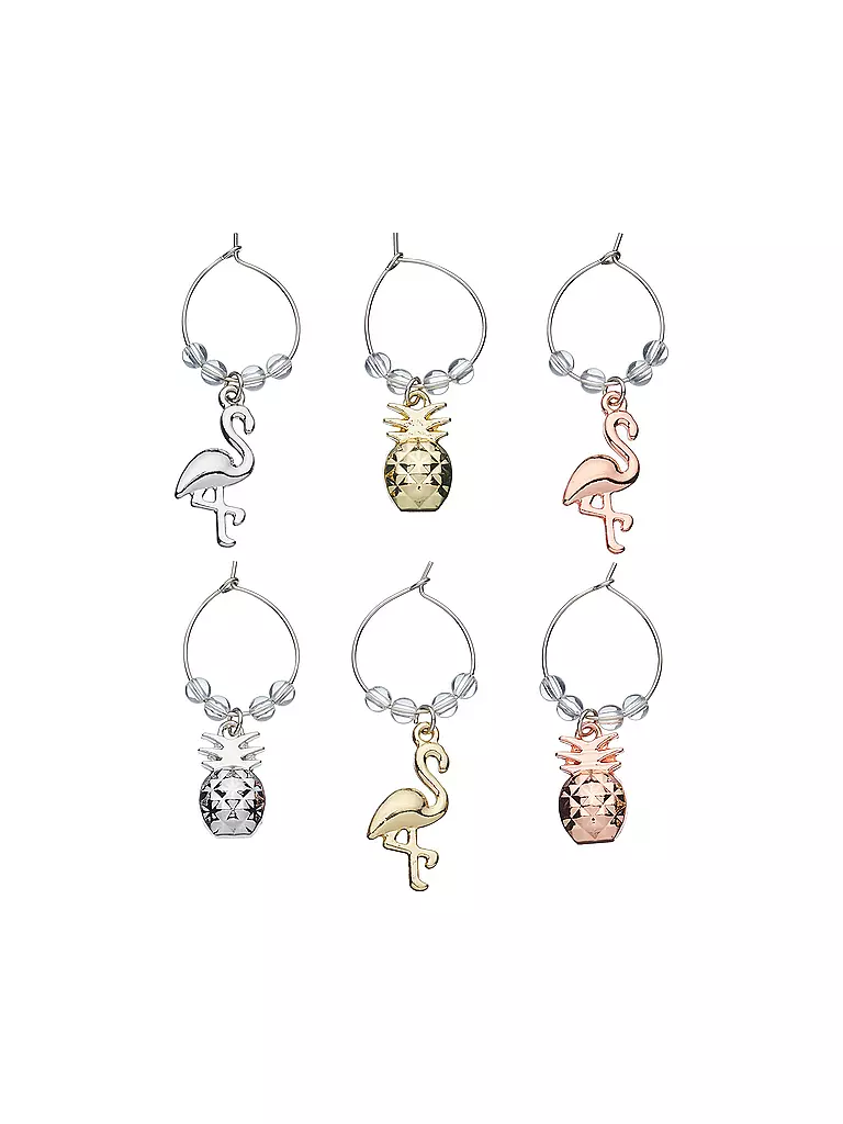 KITCHENCRAFT |  Tropische Ananas & Flamingo Wein Charms | silber