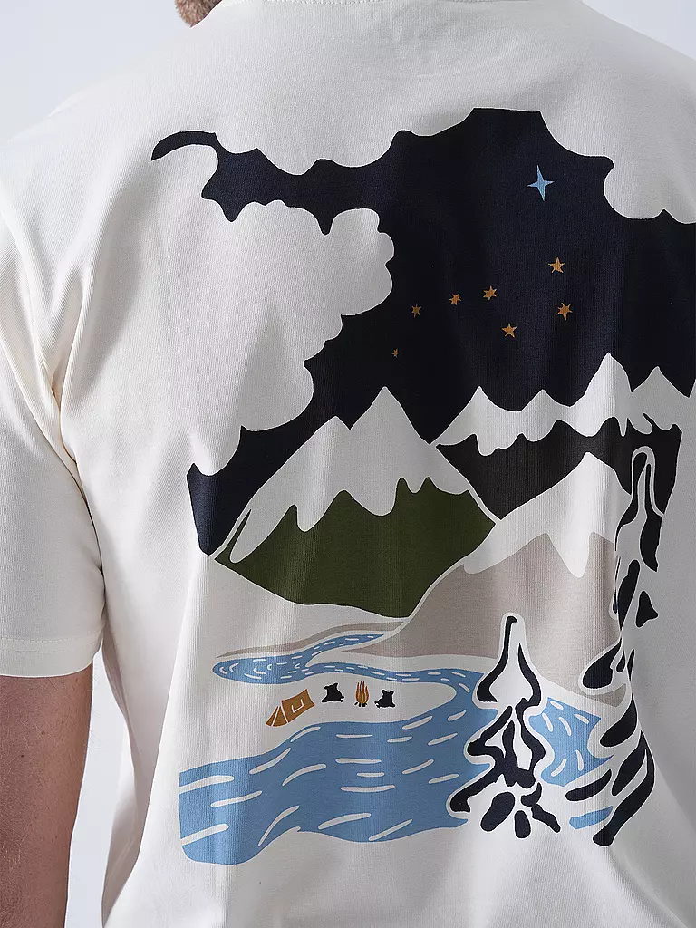 KNOWLEDGE COTTON APPAREL | T-Shirt BACKPRINT MOUNTAIN | creme