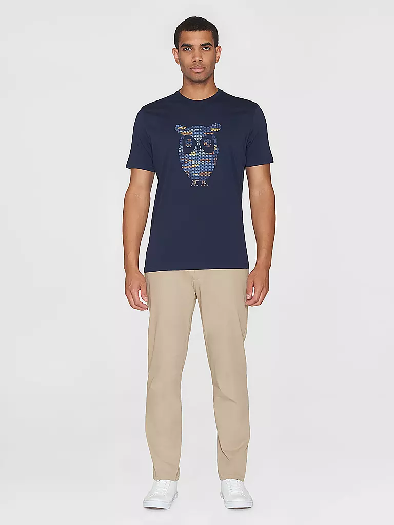 KNOWLEDGE COTTON APPAREL | T-Shirt BIG OWL COLOUR PRINT | blau