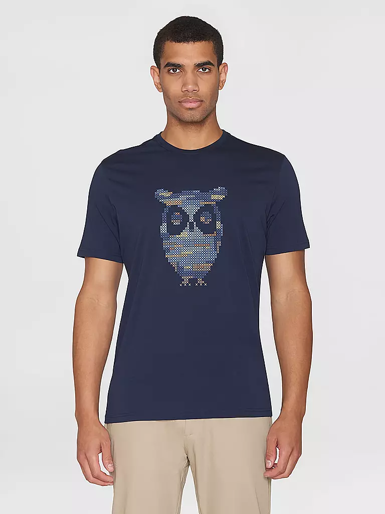 KNOWLEDGE COTTON APPAREL | T-Shirt BIG OWL COLOUR PRINT | blau