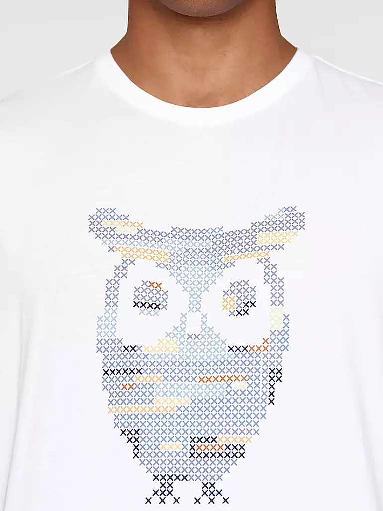 KNOWLEDGE COTTON APPAREL | T-Shirt BIG OWL COLOUR PRINT | weiss