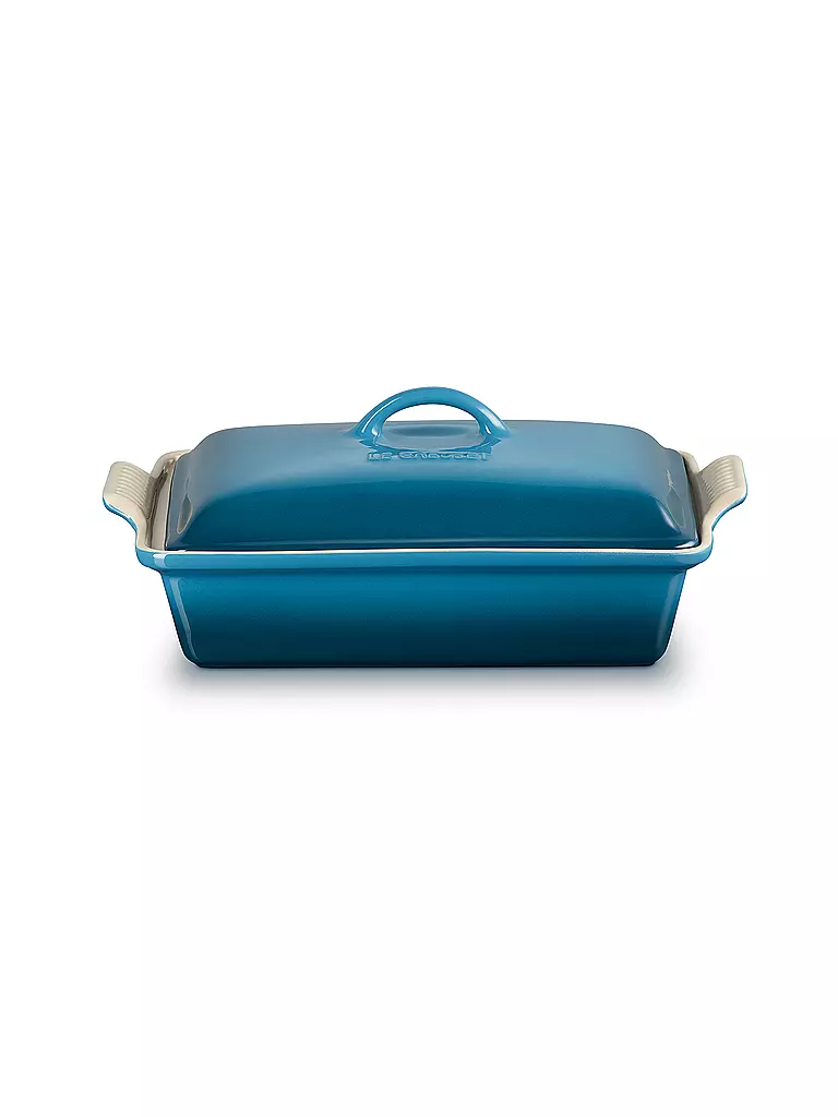 LE CREUSET | Rechteckige Auflaufform Tradition mit Deckel aus Steinzeug 33cm/3,8L Deep Teal | petrol