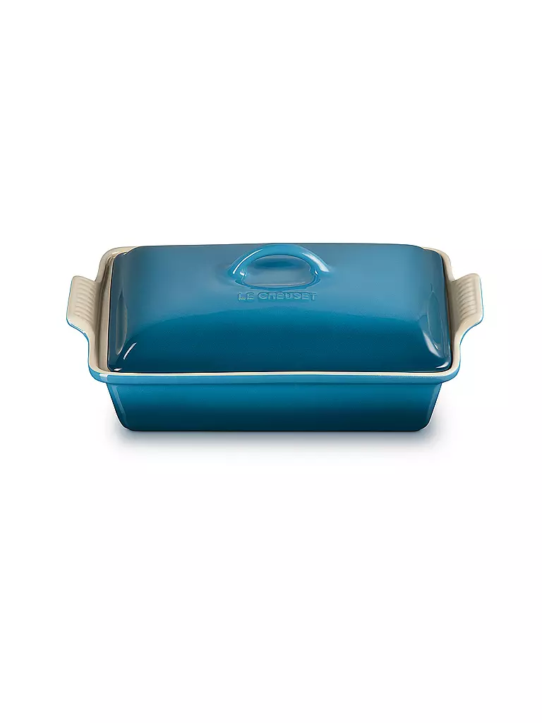 LE CREUSET | Rechteckige Auflaufform Tradition mit Deckel aus Steinzeug 33cm/3,8L Deep Teal | petrol