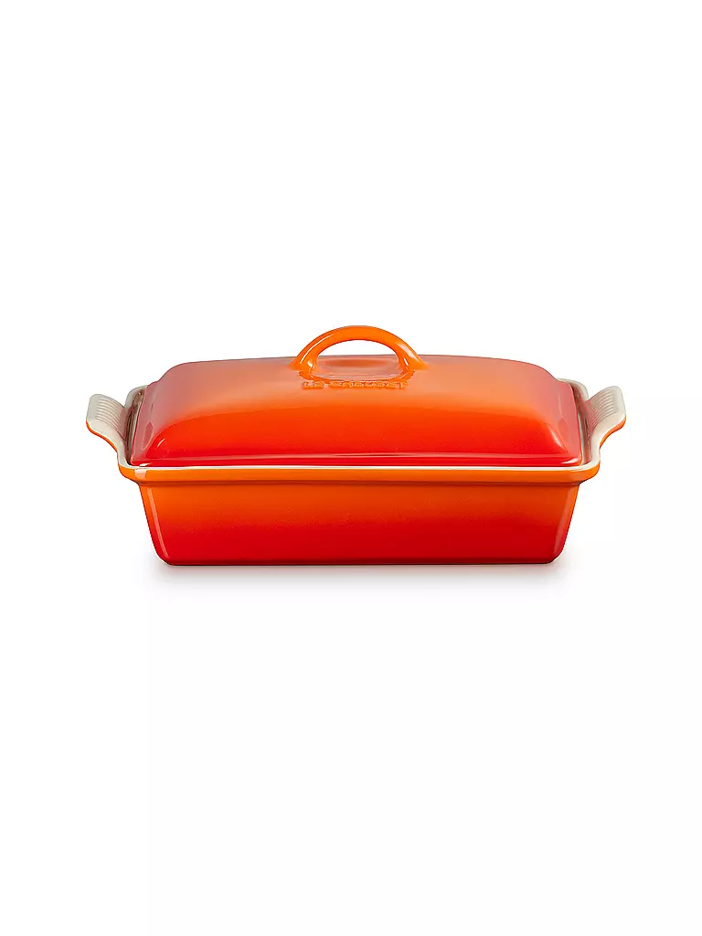 LE CREUSET | Rechteckige Auflaufform Tradition mit Deckel aus Steinzeug 33cm/3,8L Ofenrot | orange