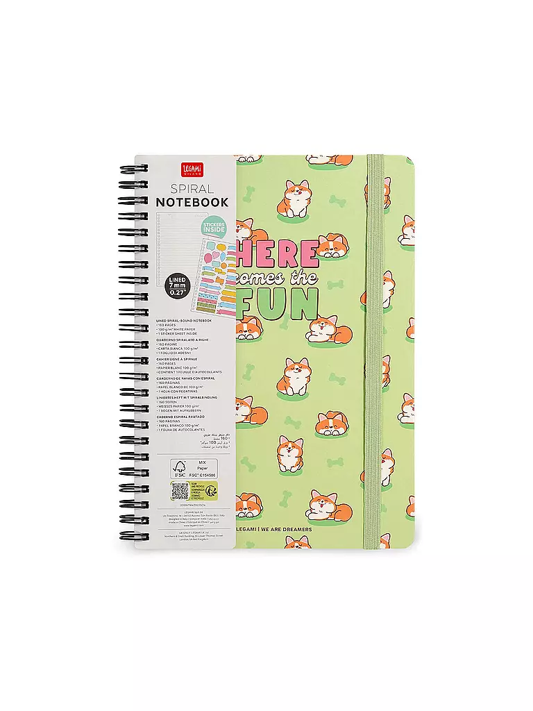 LEGAMI | Liniertes Notizbuch -Large - Spiralbindung - A5-Format CORGI | keine Farbe