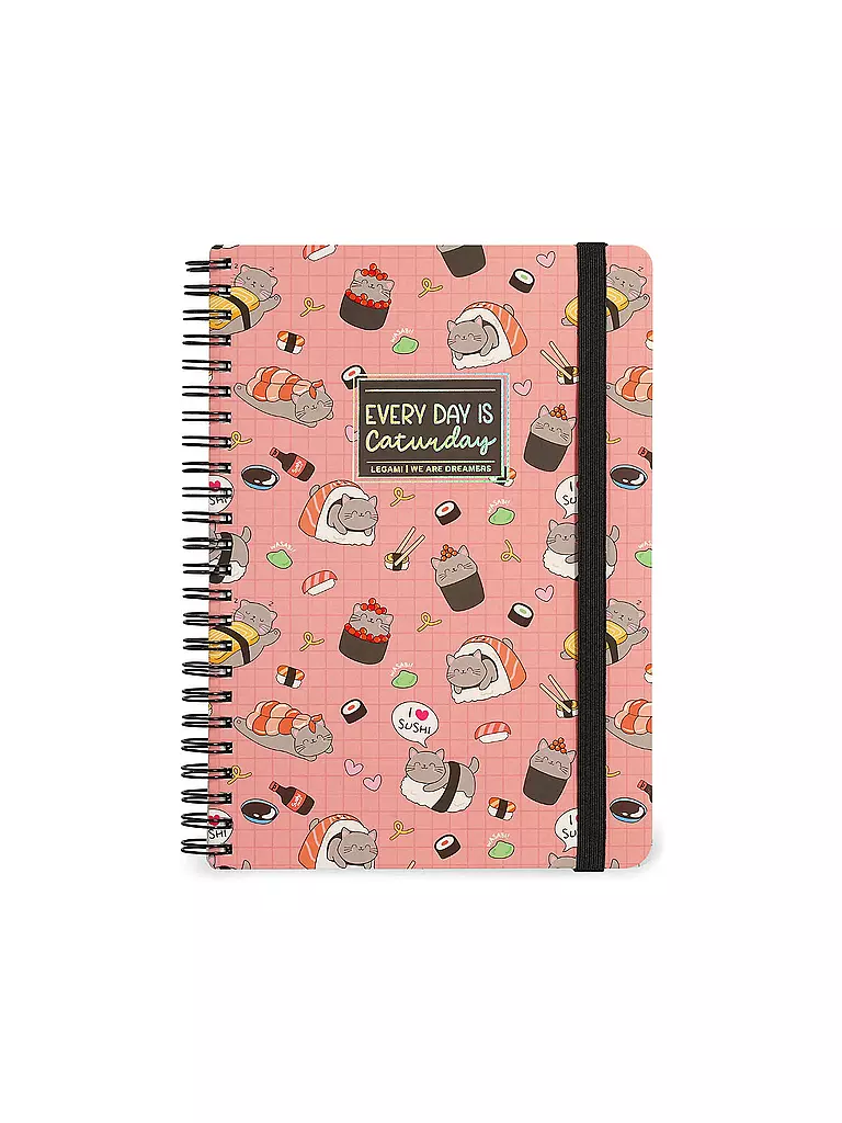 LEGAMI | Liniertes Notizbuch -Large - Spiralbindung - A5-Format SUSHI CAT  | keine Farbe