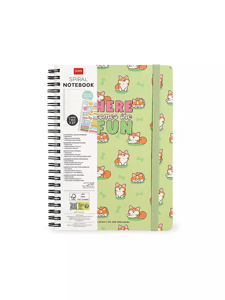LEGAMI | Liniertes Notizbuch -Maxi - Spiralbindung - A4-Format CORGI | keine Farbe